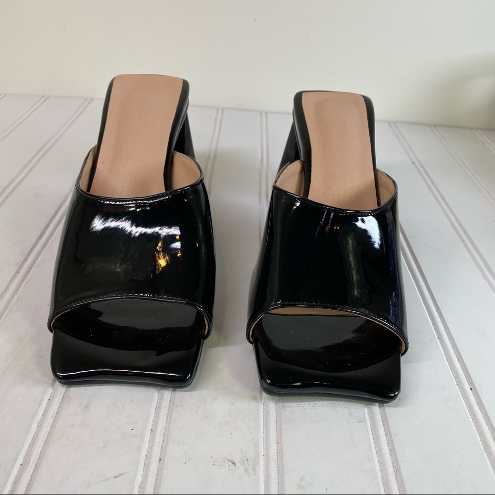 Mid Heel Block Black Patent Slides With Chunky He… - image 3
